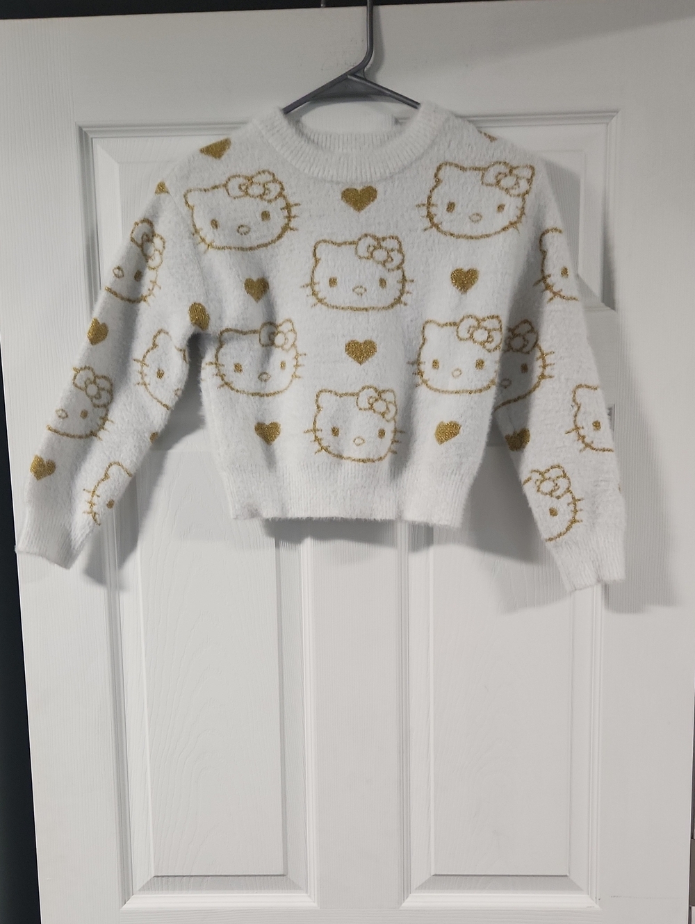 Hello Kitty White Fuzzy Sweater with Gold